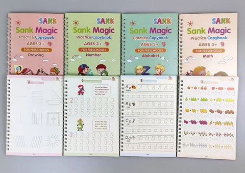 Set Cuaderno Magic Caligrafia Montessori - 4 Cuadernos + Lapiz Magico + Recargas