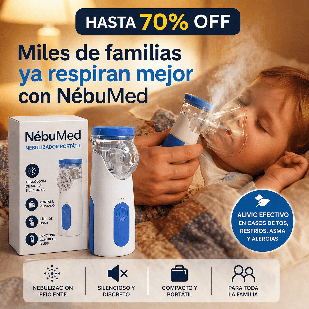 NébuMed - Alivia la tos y el pecho en minutos, sin ruido