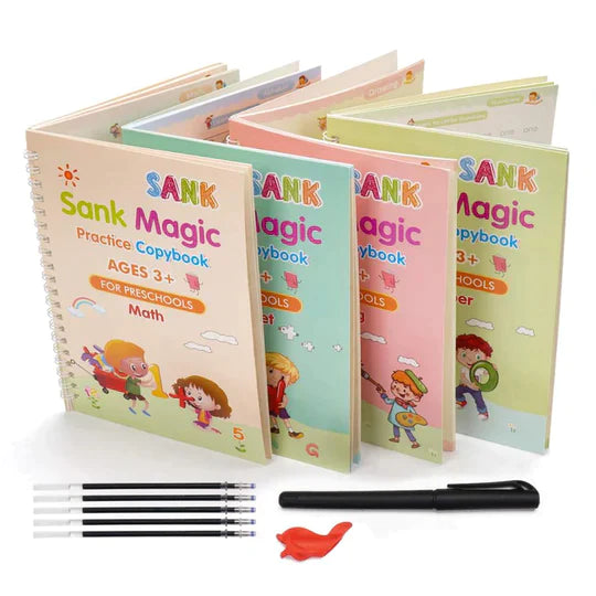 Set Cuaderno Magic Caligrafia Montessori - 4 Cuadernos + Lapiz Magico + Recargas