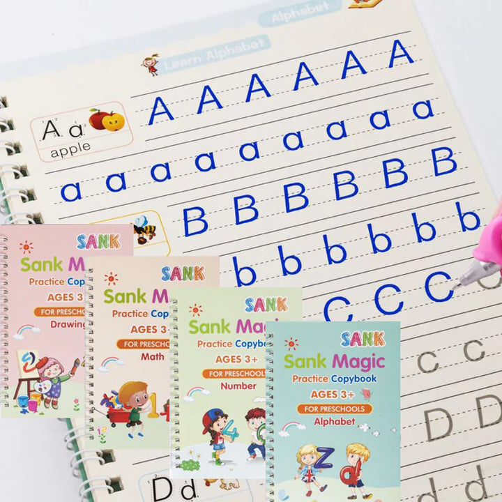 Set Cuaderno Magic Caligrafia Montessori - 4 Cuadernos + Lapiz Magico + Recargas
