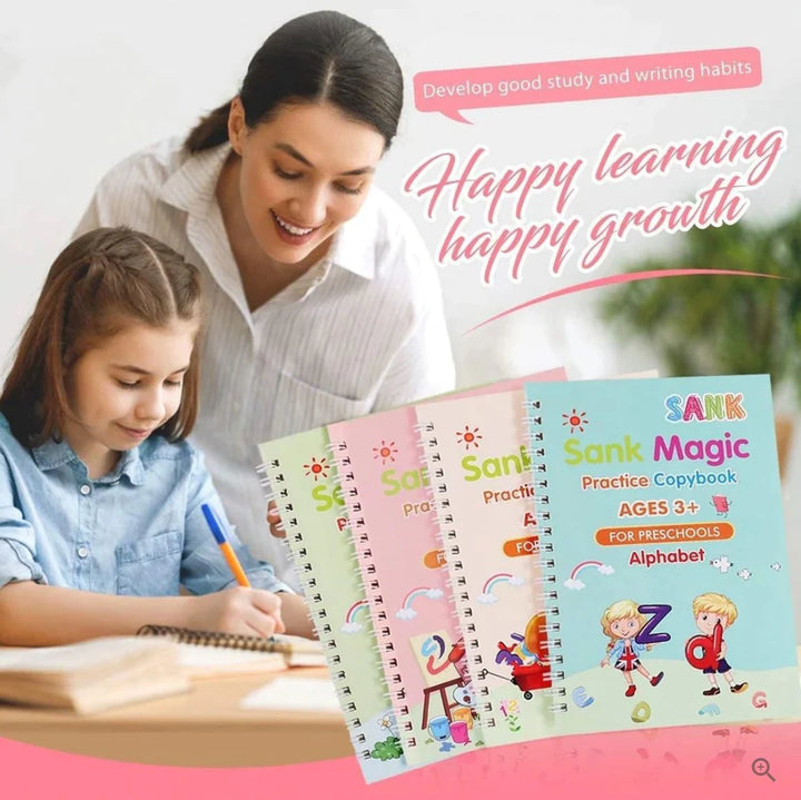 Set Cuaderno Magic Caligrafia Montessori - 4 Cuadernos + Lapiz Magico + Recargas